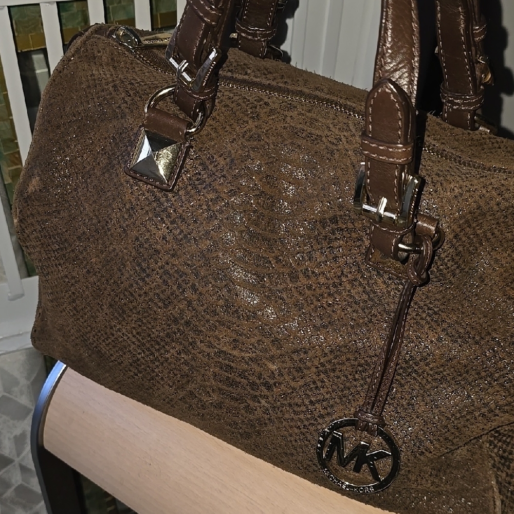 Michael Kors Brown Suede Leather Python Embrossed… - image 4